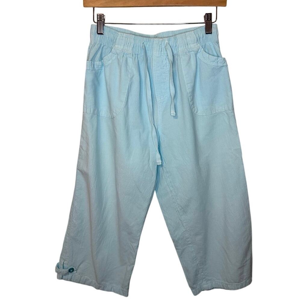 Erika Boho Light Blue Cotton Elastic Waist Y2K Style Summer Capri Pants Small